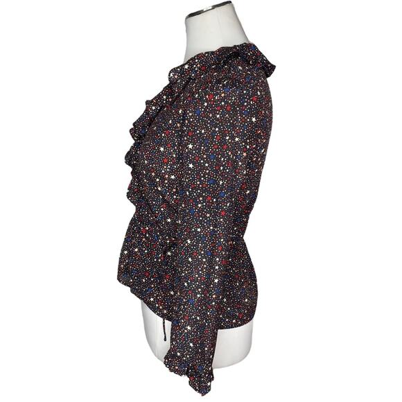 Madewell Silk Ruffle-Hem Wrap Top in Starry Night size Small - Picture 5 of 13